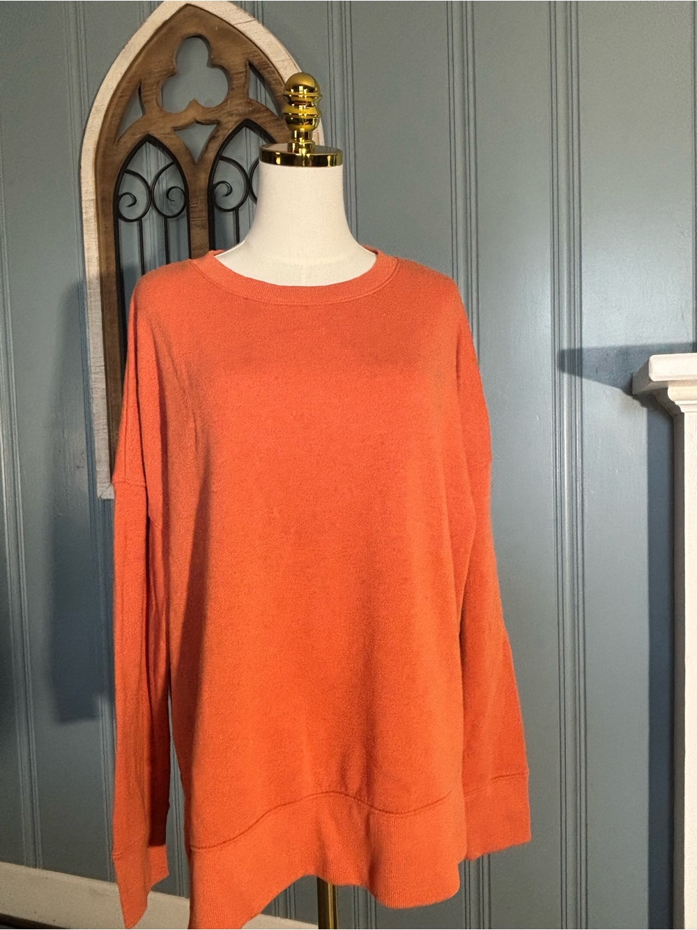 Dopamine Pumpkin Orange Fall Oversized XL Lightweight Knit Crew Neck LS Pullover